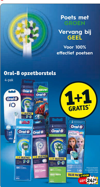 Kruidvat Oral-B opzetborstels 4-pak 1+1 gratis aanbieding