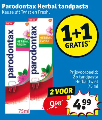 Kruidvat Parodontax Herbal tandpasta 1+1 gratis aanbieding