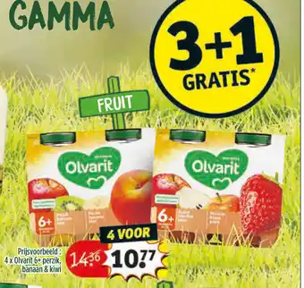 Kruidvat Prijsvoorbeeld: 4 x Olivarit 6+ perzik, banaan & kiwi aanbieding