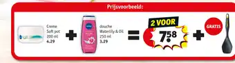 Kruidvat Creme Soft pot 200 ml, douche waterlily & oil 250ml aanbieding