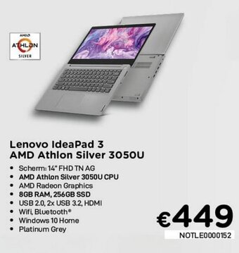 CompuDeals Lenovo IdeaPad 3 AMD Athlon Silver 3050U aanbieding