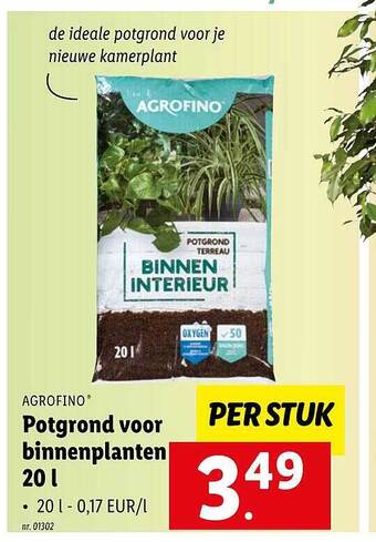 Lidl Agrofino potgrond voor binnenplanten 20 l aanbieding