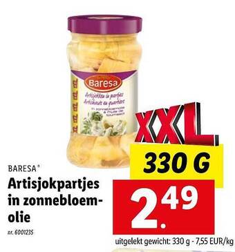 Baresa artisjokpartjes in zonnebloemolie