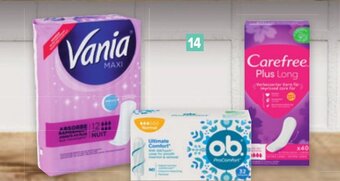 Gamma Vrouwelijke Hygiene Carefree , O.B. en Vania Alle Soorten 3+2 Gratis