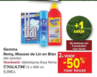 Carrefour Gamma Remy , Mousse De Lin en Blan Alle Soorten aanbieding