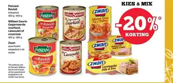 Spar Panzani ravioli bolognese, william saurin gegarneerde zuurkool, cassoulet of couscous, zwan -20% korting aanbieding