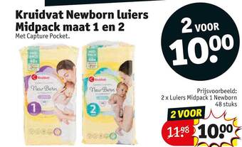 Kruidvat Kruidvat newborn luiers midpack maat 1 en 2 aanbieding