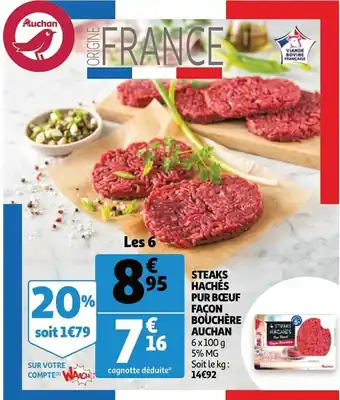 Auchan Steaks haches pur boeuf facon bouchere auchan 6x100 g aanbieding