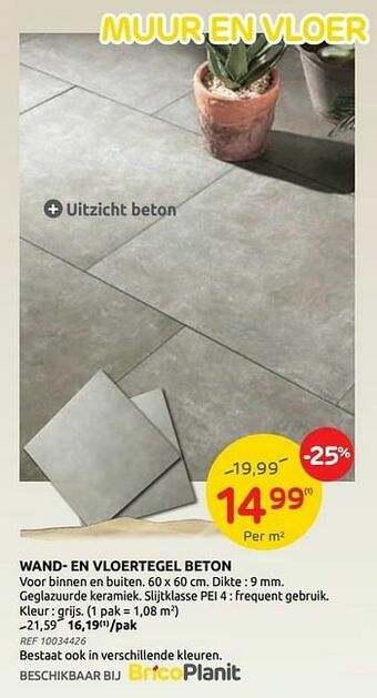 Brico Wand- en vloertegel beton aanbieding