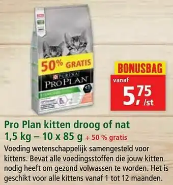 Maxi Zoo Pro plan kitten droog of nat aanbieding