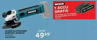 Brico Wesco haakse slijpmachine baretool ws2923.9 aanbieding