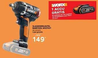 Brico Worx slagmoersleutel baretool wx279.9 aanbieding