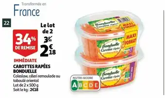 Auchan Immediate carottes rapees bonduelle 2x500 g aanbieding