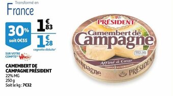 Auchan Camembert de campagne president 250 g aanbieding