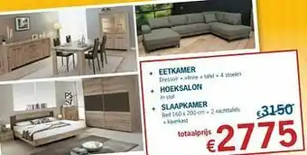 Eetkamer + hoeksalon + slaapkamer