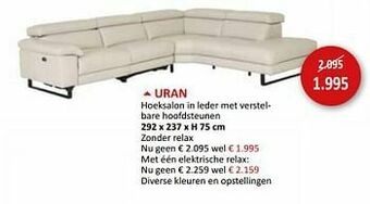 Weba Uran hoeksalon in leder met verstelbare hoofdsteunen aanbieding
