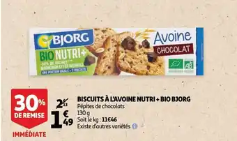Auchan Biscuits a l'avoine nutri+bioi bjorg 130 g aanbieding