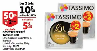 Auchan Dosettes de cafe tassimo l'or 208 g aanbieding