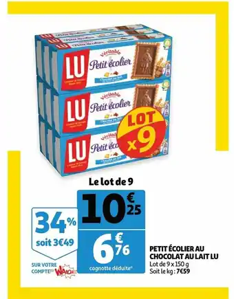 Auchan Petit ecolier au chocolat au lait lu 9x150 g aanbieding