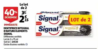 Auchan Immediate dentifrice integral 8 nature elements signal 2x75 ml aanbieding