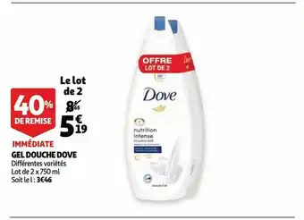 Auchan Immediate gel douche dove 2x750 ml aanbieding