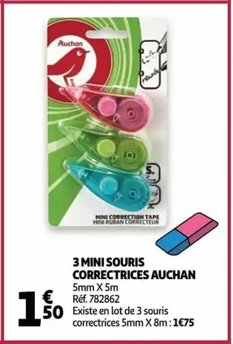 Auchan 3 Mini souris correctrices 5mm x 5m aanbieding