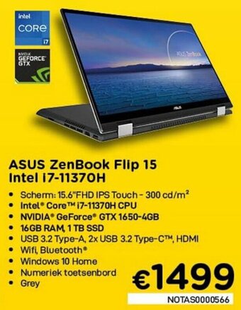 CompuDeals Asus ZenBook Flip 15 Intel i7-11370H aanbieding