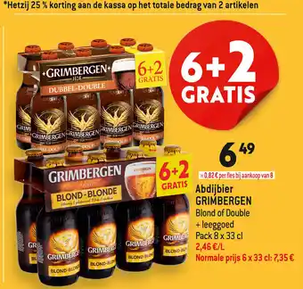 Louis Delhaize Abdijbier grimbergen blond of double + leeggoed pack 8x33cl 6+2 gratis aanbieding
