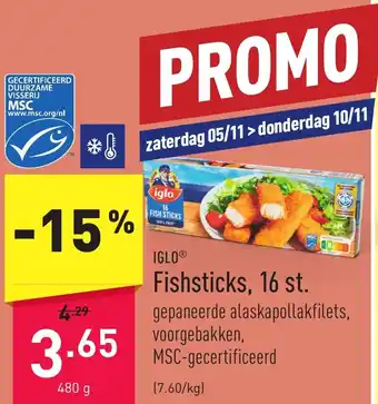 ALDI Fishsticks, 480 gram aanbieding