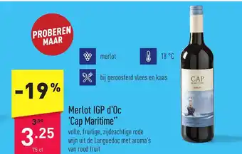 ALDI Merlot IGP d'Oc 'Cap Maritime 75 cl aanbieding