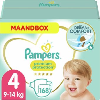 Bol.com Pampers premium protection luiers - maat 4 (9-14 kg) - 168 stuks - maandbox aanbieding