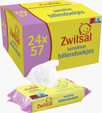 Bol.com Zwitsal baby sensitive billendoekjes alcoholvrij - 1368 doekjes - voordeelverpakking aanbieding