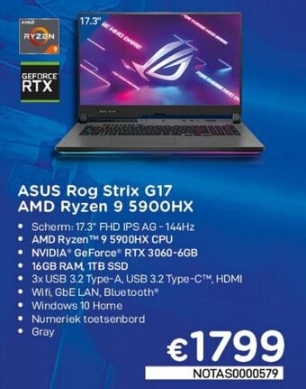 CompuDeals Asus Rog Strix G17 AMD Ryzen 9 5900HX aanbieding