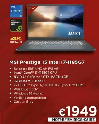 CompuDeals MSI Prestige 15 Intel i7-1185G7 aanbieding