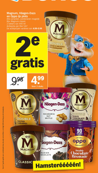 Albert Heijn Magnum, haagen-dazs en oppo ijs pints aanbieding
