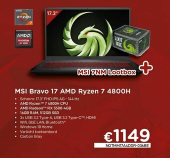 CompuDeals MSI Bravo 17 AMD Ryzen 7 4800H aanbieding