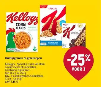 Delhaize Kellogg's Special K. Extra, All-Bran, Country Store of Corn Flakes Ontbijtgranen of graanrepen aanbieding