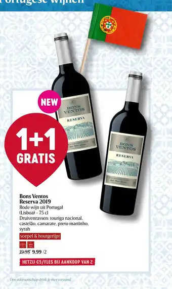 Delhaize Bons Ventos Reserva 2019 Rode wijn uit Portugal (Lisboa) 75 cl aanbieding