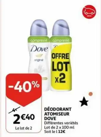 Auchan Dove deodorant atomiseur differentes varietes 2x100ML aanbieding