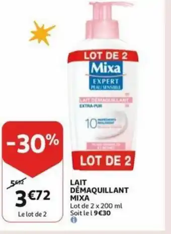 Auchan Mixa lait demaquillant 2x200ML aanbieding