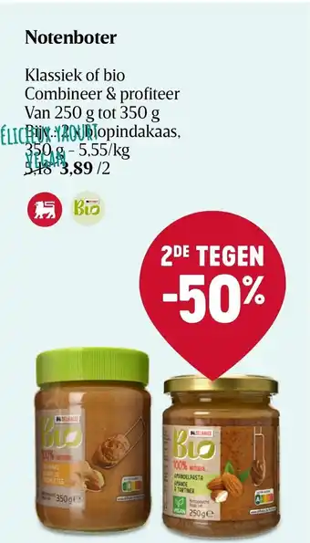 Delhaize Klassiek of Bio Notenboter Vsn 250g tot 350g aanbieding