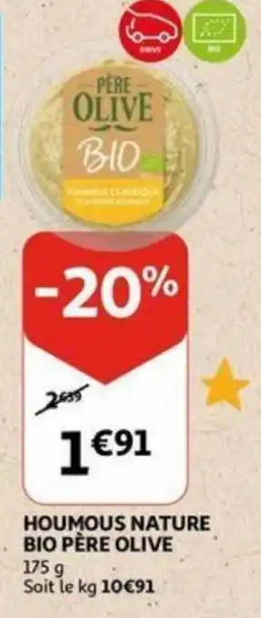 Auchan Pere Olive houmous nature bio 175G aanbieding