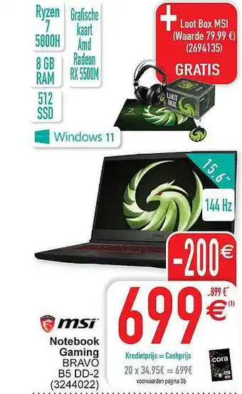 Cora Msi notebook gaming aanbieding