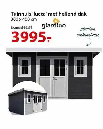Tuinhuis 'lucca' met hellend dak 300x400 cm