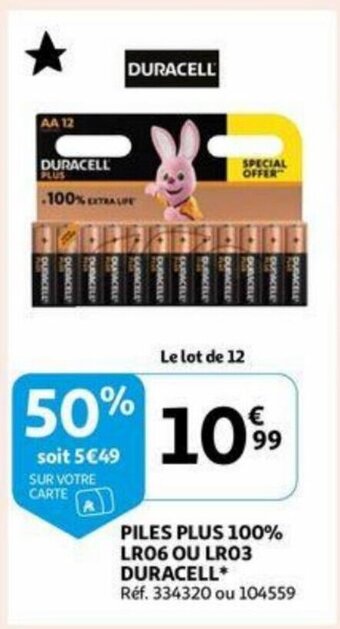 Auchan Piles plus 100% LR06 ou LR03 duracell aanbieding