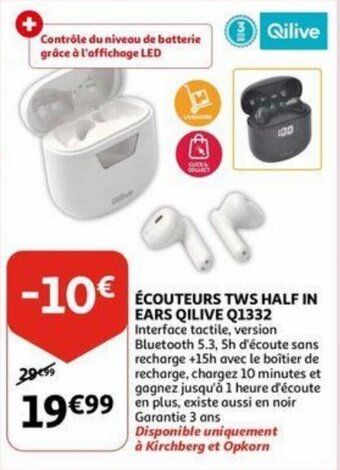 Auchan Ecouteurs tws half in ears qilive Q1332 aanbieding
