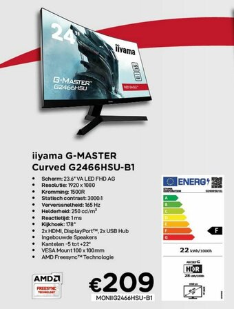 CompuDeals iiyama G-Master Curved G2466HSU-B1 aanbieding