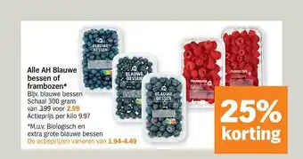 Albert Heijn Alle ah blauwe bessen of frambozen aanbieding