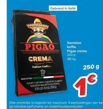 Carrefour Gemalen koffie pigao crema 250 g aanbieding