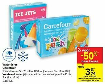 Carrefour Waterijsjes met citroen en sinaasappel ice push aanbieding